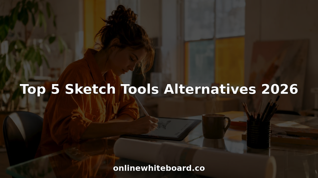Woman sketching collaboratively on tablet in café