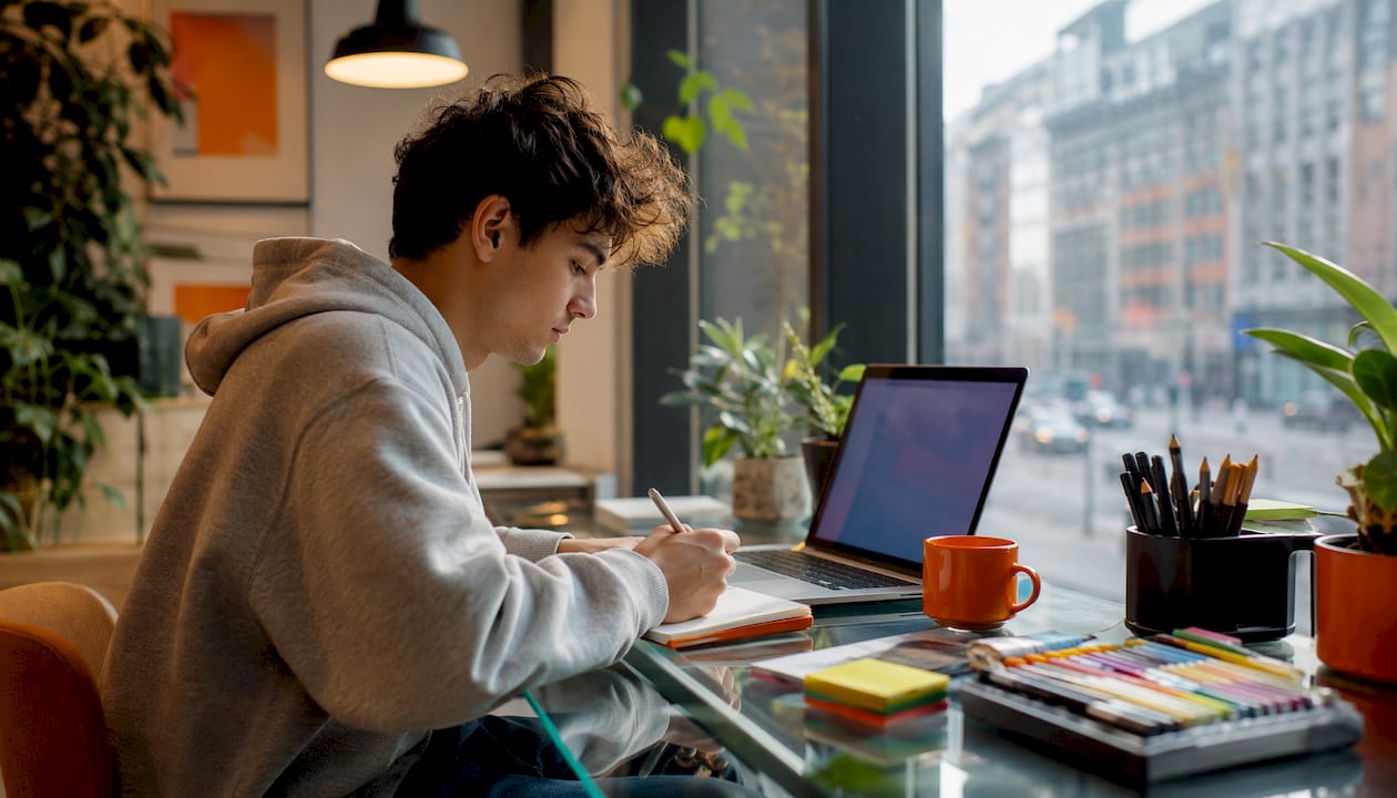Remote worker evaluating collaboration software at desk