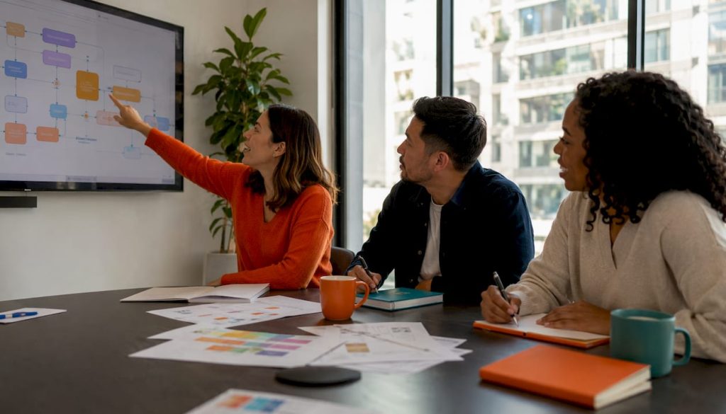 Team collaborating on visual workflow alternatives
