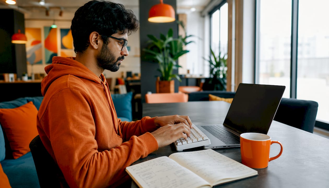 Developer hands typing at home office desk