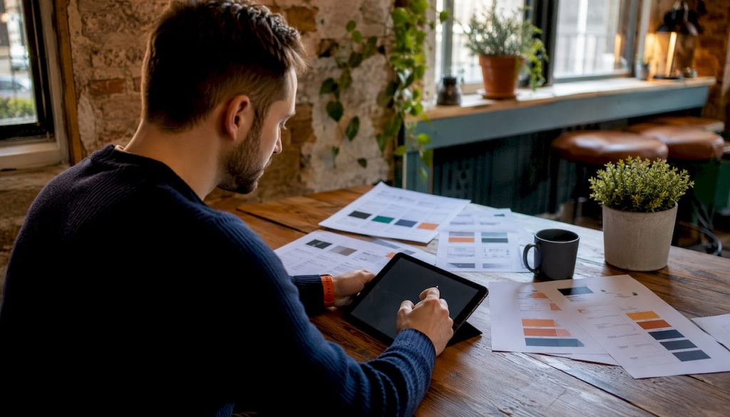 Person reviewing whiteboard alternatives charts