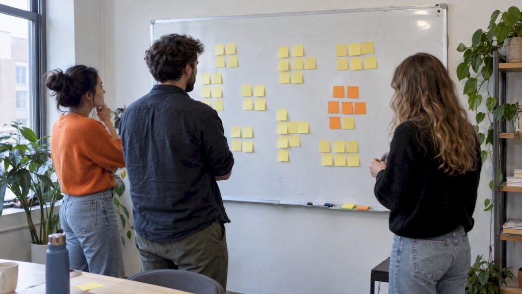 Sticky notes grouped into affinity map themes