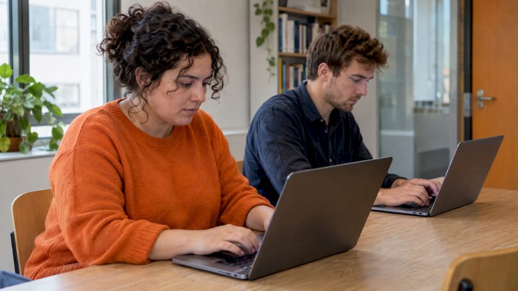 Collaborators silently typing ideas during brainwriting